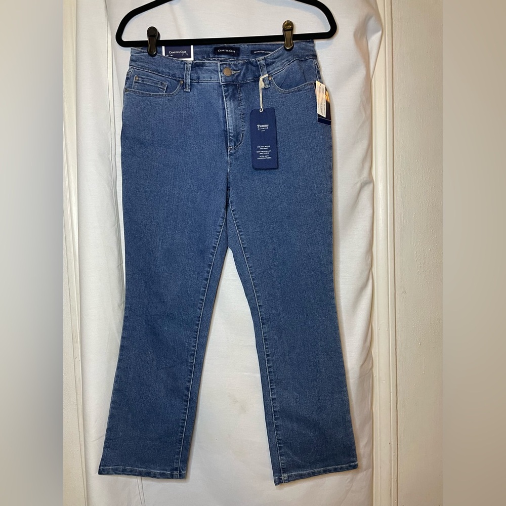 NWT Charter Club Lexington Denim Blue Straight Leg Tummy Slimming Jeans Size 8PS